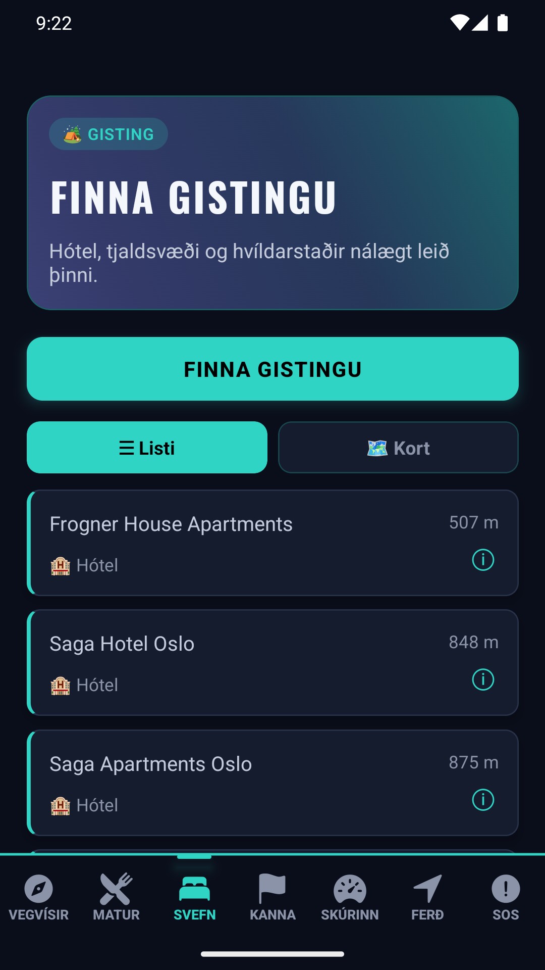 Gististaðir — hótel, tjaldsvæði og áningarstaðir í nágrenninu
